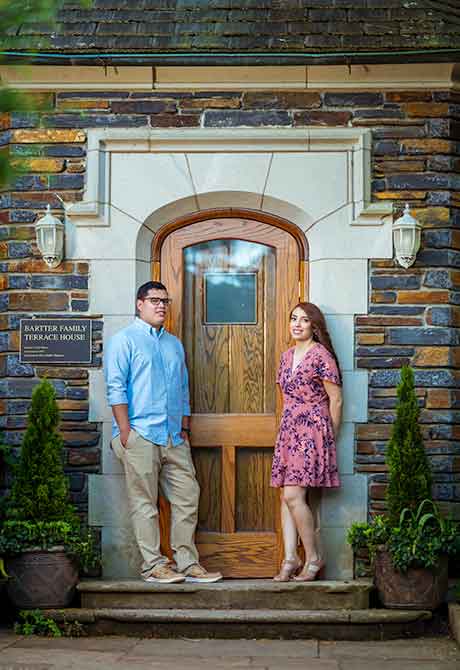 Engagement shoot by the botanical garden at Duke